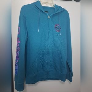QUIKSILVER Teal Time Circle Screen Full Zip Fleece Hoodie M